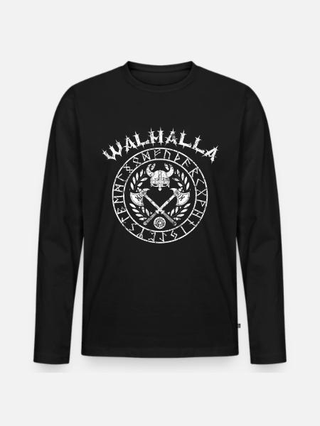 Wikinger Walhalla im Runenkreis - Männer Premium Bio Langarmshirt - Schwarz