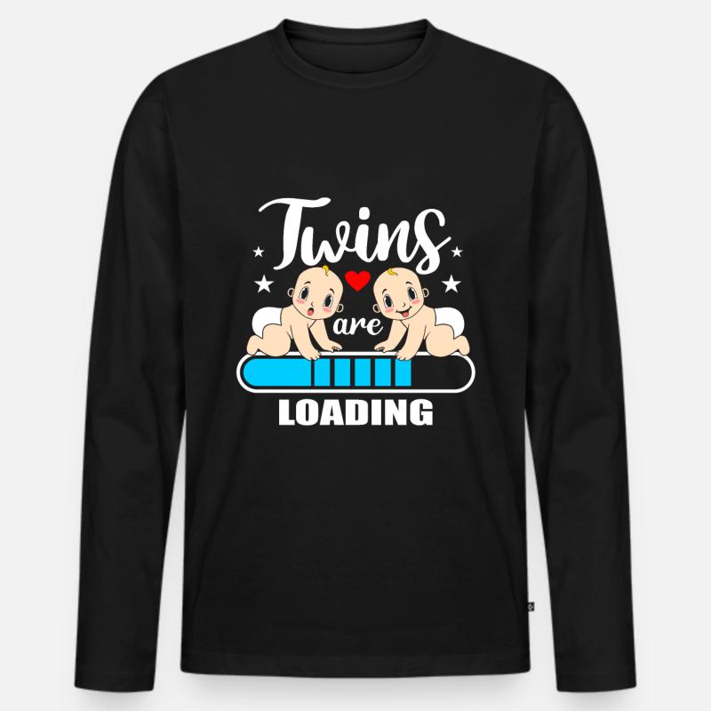 Twins Loading Schwanger Zwillinge Schwangerschaft - Männer Premium Bio Langarmshirt - Schwarz