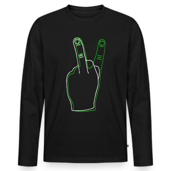 Peace and middle finger | Neon Unisex T-Shirt - Men's Premium Organic Long Sleeve Shirt - black - Front - Nico (187cm)