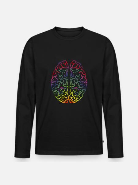 Buntes Gehirn Hirn - Männer Premium Bio Langarmshirt - Schwarz