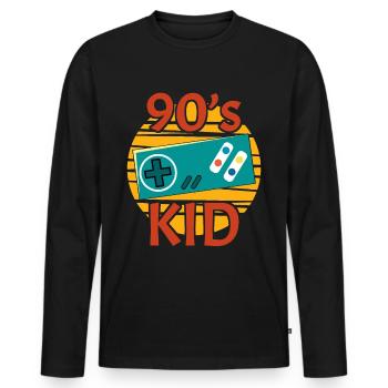 90s KID - Gamer - Männer Premium Bio Langarmshirt - Schwarz - Vorne - Nico (187cm)