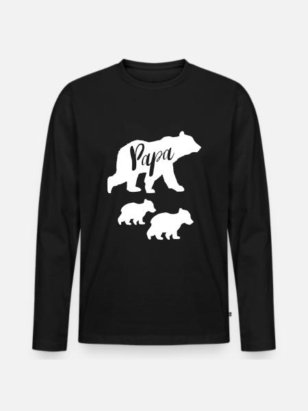 Papa Bear T-Shirt mit zwei Jungen - Männer Premium Bio Langarmshirt - Schwarz