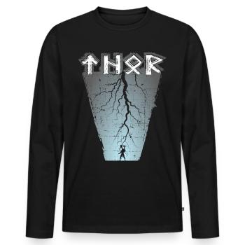 Thunder God Thor Old Norse Runic Script - Men's Premium Organic Long Sleeve Shirt - black - Front - Nico (187cm)