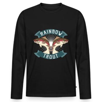 Truite arc-en-ciel, pêche à la truite - T-shirt manches longues Premium bio Homme - noir - Devant - Nico (187cm)