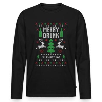 Saufen ugly cristmas sweater - Männer Premium Bio Langarmshirt - Schwarz - Vorne - Nico (187cm)