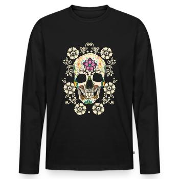 Fleurs - crâne - T-shirt manches longues Premium bio Homme - noir - Devant - Nico (187cm)