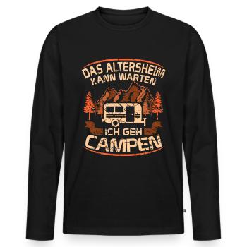 Camping Grand-père caravane Cadeau Womo - T-shirt manches longues Premium bio Homme - noir - Devant - Nico (187cm)