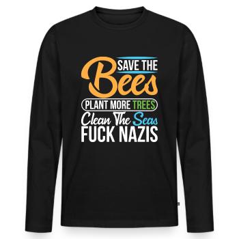 Save The Bees Plant More Trees Clean The Seas - Men's Premium Organic Long Sleeve Shirt - black - Front - Nico (187cm)