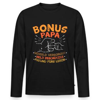 Bonus Papa Spruch - Männer Premium Bio Langarmshirt - Schwarz - Vorne - Nico (187cm)