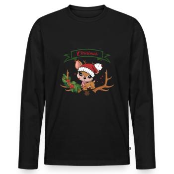 Cute Christmas Reindeer Christmas Santa Claus - Men's Premium Organic Long Sleeve Shirt - black - Front - Nico (187cm)
