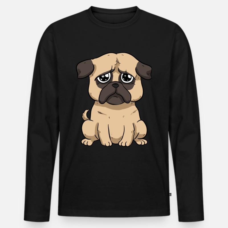 Trauriger Mops - Männer Premium Bio Langarmshirt - Schwarz
