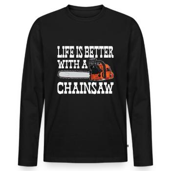 Drôle de bûcheron tronçonneuse tronçonneuse forestier - T-shirt manches longues Premium bio Homme - noir - Devant - Nico (187cm)