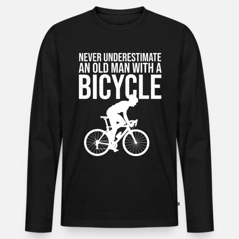 Never Underestimate An Old Man With A Bicycle Tee - Männer Premium Bio Langarmshirt - Schwarz