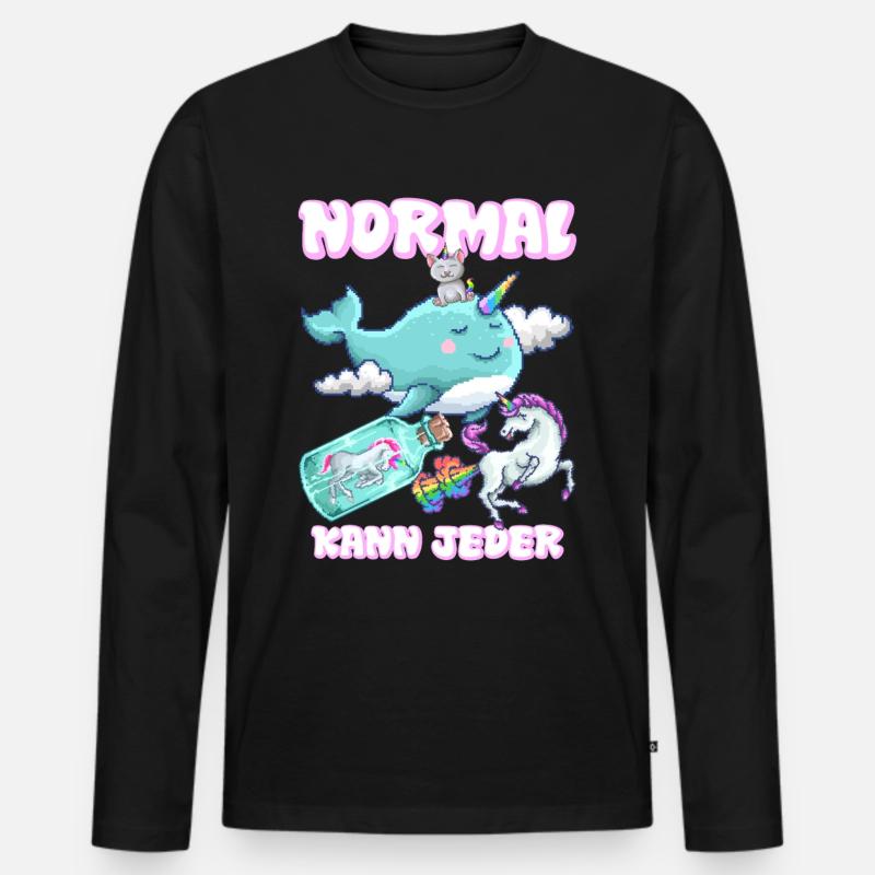 NORMAL kann jeder Einhorn Universum lustig - Männer Premium Bio Langarmshirt - Schwarz