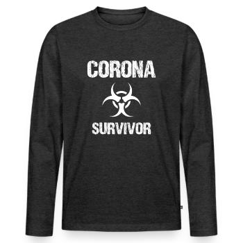 Corona survivant virus sarcasme de la grippe - T-shirt manches longues Premium bio Homme - anthracite chiné - Devant - Nico (187cm)