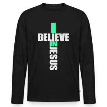I Believe In Jesus - Religion Cross Christianity - Men's Premium Organic Long Sleeve Shirt - black - Front - Nico (187cm)