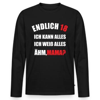 Endlich 18 - Männer Premium Bio Langarmshirt - Schwarz - Vorne - Nico (187cm)