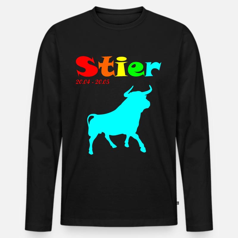 Regenbogen Stier - Männer Premium Bio Langarmshirt - Schwarz