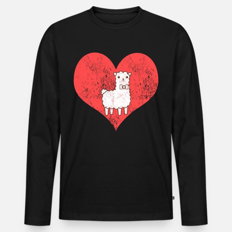 süßes Lama Herz - Männer Premium Bio Langarmshirt - Schwarz