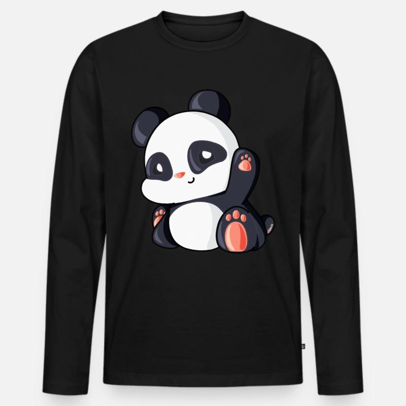 Süßer Panda Geschenk Idee Pandabär - Männer Premium Bio Langarmshirt - Schwarz