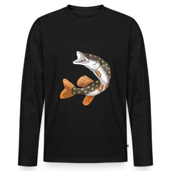 Hecht - Männer Premium Bio Langarmshirt - Schwarz - Vorne - Nico (187cm)