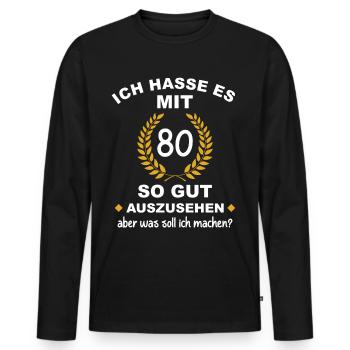 80.Geburtstag - Männer Premium Bio Langarmshirt - Schwarz - Vorne - Nico (187cm)