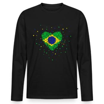 Fußball Herz Brasilien - Männer Premium Bio Langarmshirt - Schwarz - Vorne - Nico (187cm)