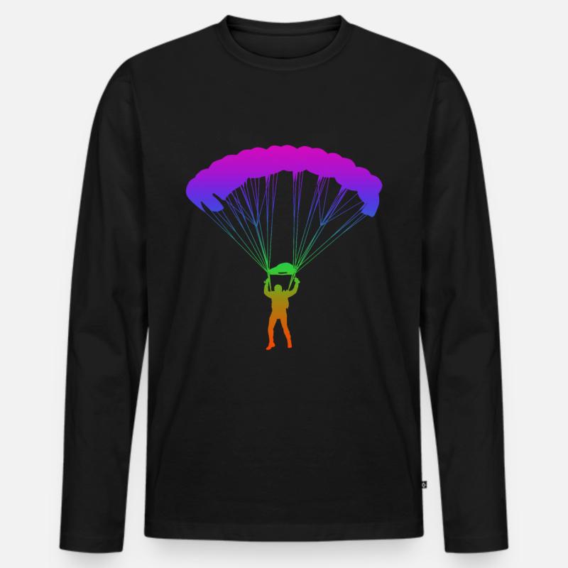 Fallschirmspringen Regenbogen Silhuette - Männer Premium Bio Langarmshirt - Schwarz