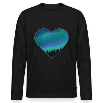 Northern Lights Aurora Midsummer Heart Gift - T-shirt manches longues Premium bio Homme - noir - Devant - Nico (187cm)