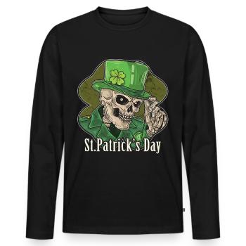 St Patricks Day of Dead shamrock skull leprechaun - Men's Premium Organic Long Sleeve Shirt - black - Front - Nico (187cm)