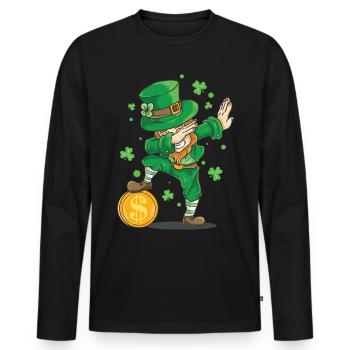 Saint-Patrick Dabbende Dabbing Leprechaun Boys - T-shirt manches longues Premium bio Homme - noir - Devant - Nico (187cm)
