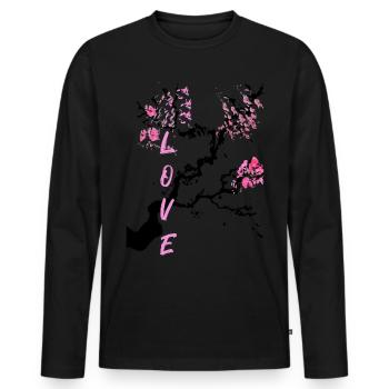 Tatouage japonais de fleur de cerisier - T-shirt manches longues Premium bio Homme - noir - Devant - Nico (187cm)