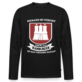 Hambuger Hamburger Hafen Hamburg Hansestadt - Männer Premium Bio Langarmshirt - Schwarz - Vorne - Nico (187cm)