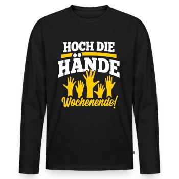 Hoch die Hände Wochenende Lustige Sprüche - Männer Premium Bio Langarmshirt - Schwarz - Vorne - Nico (187cm)