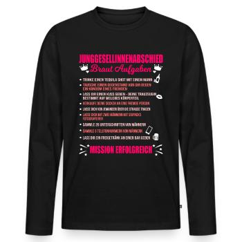 JGA Aufgaben Braut Junggesellinnen Checkliste - Männer Premium Bio Langarmshirt - Schwarz - Vorne - Nico (187cm)