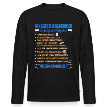 JGA Aufgaben Bräutigam Junggesellen Checkliste - Männer Premium Bio Langarmshirt - Schwarz - Vorne - Nico (187cm)