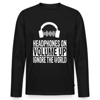 Headphones - Men's Premium Organic Long Sleeve Shirt - black - Front - Nico (187cm)