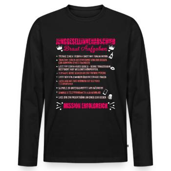 JGA Liste Junggesellin Mutprobe Braut Aufgaben - Männer Premium Bio Langarmshirt - Schwarz - Vorne - Nico (187cm)