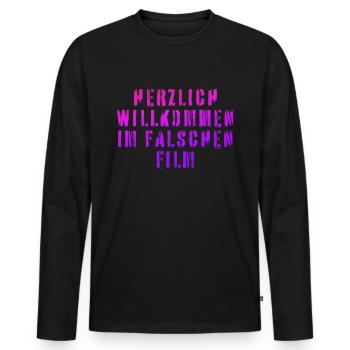 HERZLICH WILLKOMMEN IM FALSCHEN FILM - Männer Premium Bio Langarmshirt - Schwarz - Vorne - Nico (187cm)