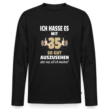 Geschenk zum 35. Geburtstag 35 Jahre lustig - Männer Premium Bio Langarmshirt - Schwarz - Vorne - Nico (187cm)