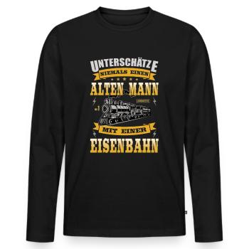 Alter Mann mit Eisenbahn Rentner Lok - Männer Premium Bio Langarmshirt - Schwarz - Vorne - Nico (187cm)