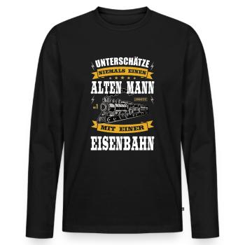 Alter Mann mit Eisenbahn Lokomotive Rentner Hobby - Männer Premium Bio Langarmshirt - Schwarz - Vorne - Nico (187cm)