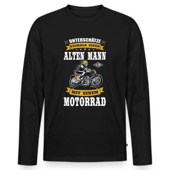 Alter Mann mit Motorrad Hobby Biker Rente - Männer Premium Bio Langarmshirt - Schwarz - Vorne - Nico (187cm)