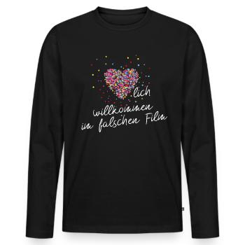 HERZLICH WILLKOMMEN IM FALSCHEN FILM - Männer Premium Bio Langarmshirt - Schwarz - Vorne - Nico (187cm)