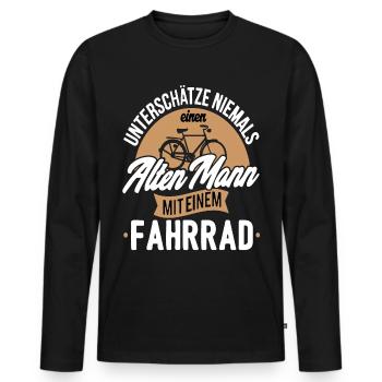 Alter Mann mit einem Fahrrad Radfahrer Rennrad - Männer Premium Bio Langarmshirt - Schwarz - Vorne - Nico (187cm)