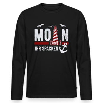 Moin Ihr Spacken - Leuchtturm Möwe Geschenk - Männer Premium Bio Langarmshirt - Schwarz - Vorne - Nico (187cm)