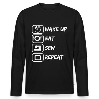 Wake up eat sew repeat sewing as a hobby - Men's Premium Organic Long Sleeve Shirt - black - Front - Nico (187cm)