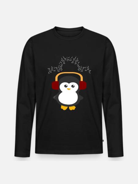 Penguin Music Headphone Gift - Men's Premium Organic Long Sleeve Shirt - black