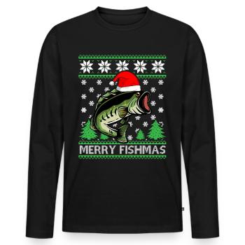 Cadeau de pêcheur joyeux Fishmas pour Noël - T-shirt manches longues Premium bio Homme - noir - Devant - Nico (187cm)