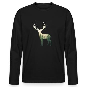 Cadeau de forêt de chasse au cerf chasseur - T-shirt manches longues Premium bio Homme - noir - Devant - Nico (187cm)